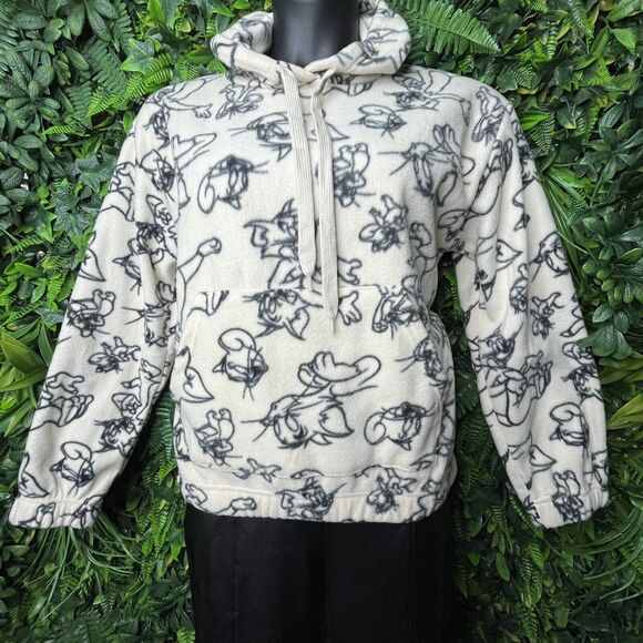 Women Jacket Large Beige Terry Hoodie Pullover Graphic Design Tom And Jerry - Picture 4 of 13